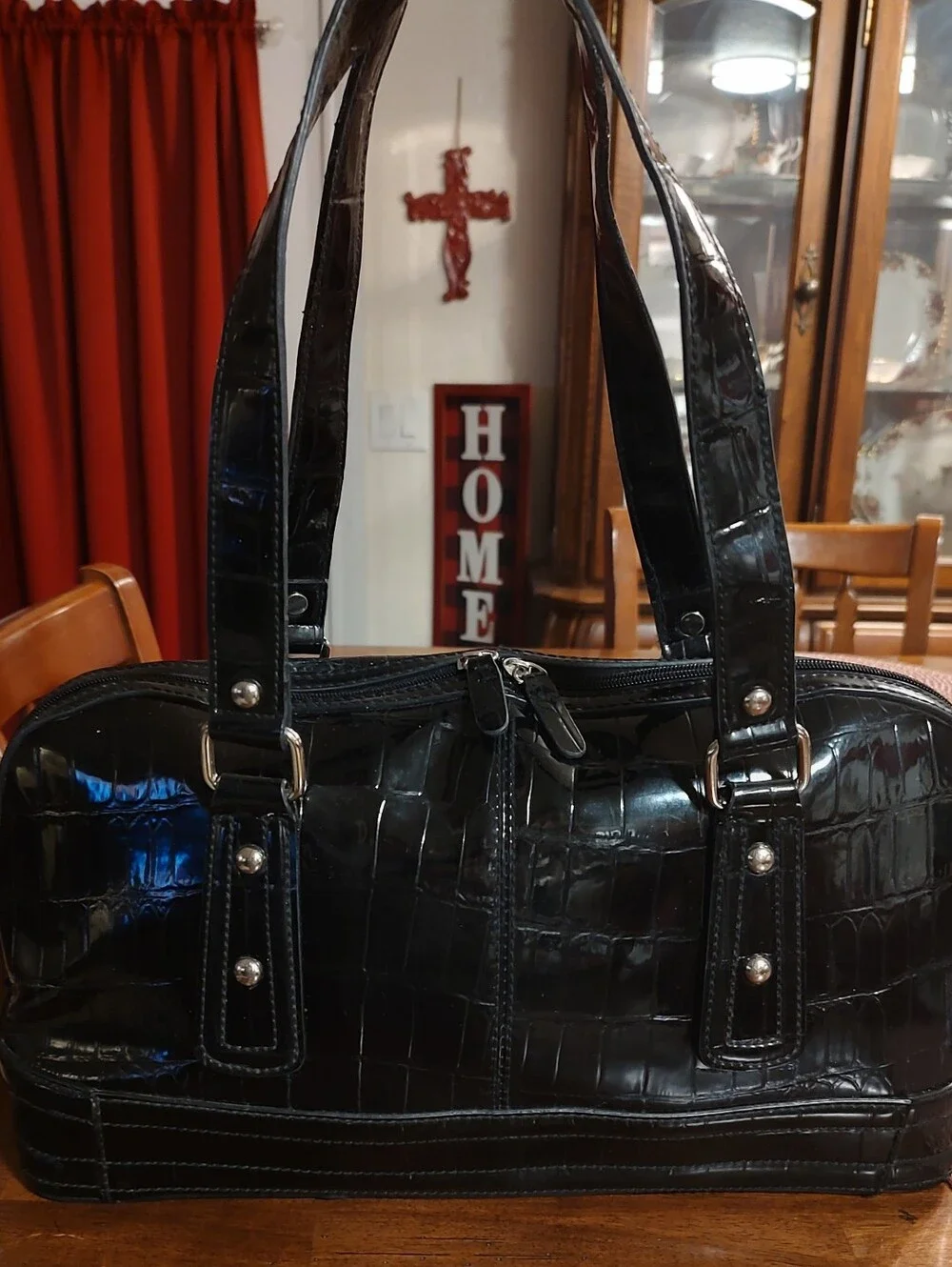 Liz Claiborne Black Croc-Embossed Satchel